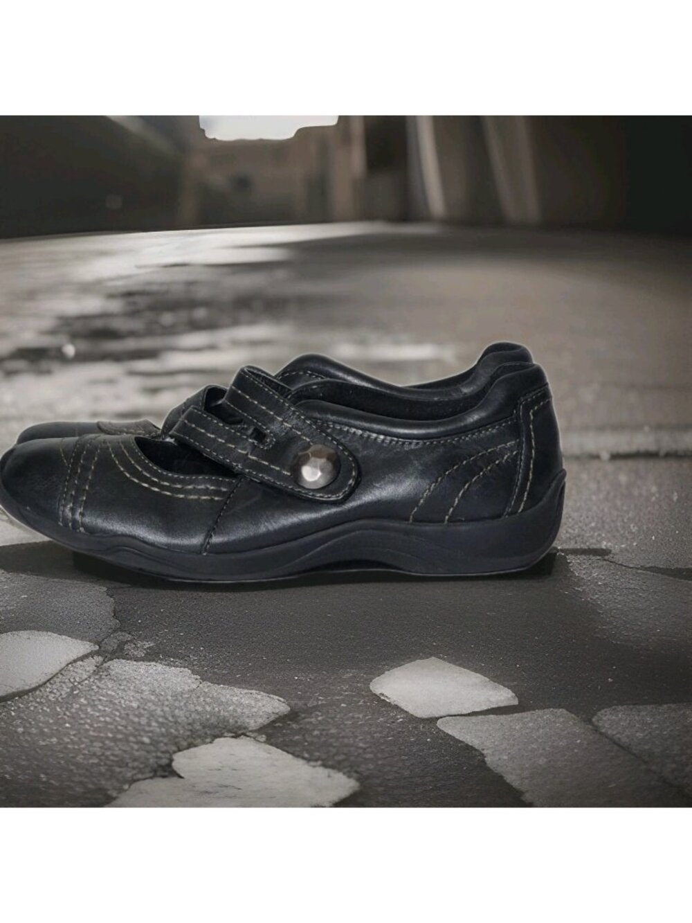 Clarks Artisan Kessa Agnes Black Leather Mary Jane Flats Shoes Women's Size 6.5M